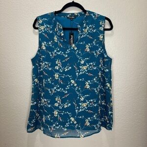 Papermoon Top Blouse Womens Large Teal Blue Floral Sleeveless